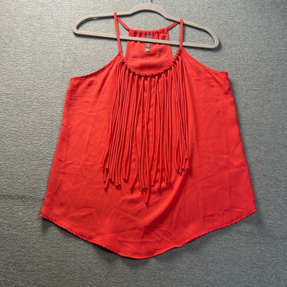 Jesse & J Sleeveless Boho Tank Top Womens Large Coral Fringe Neckline Halter
